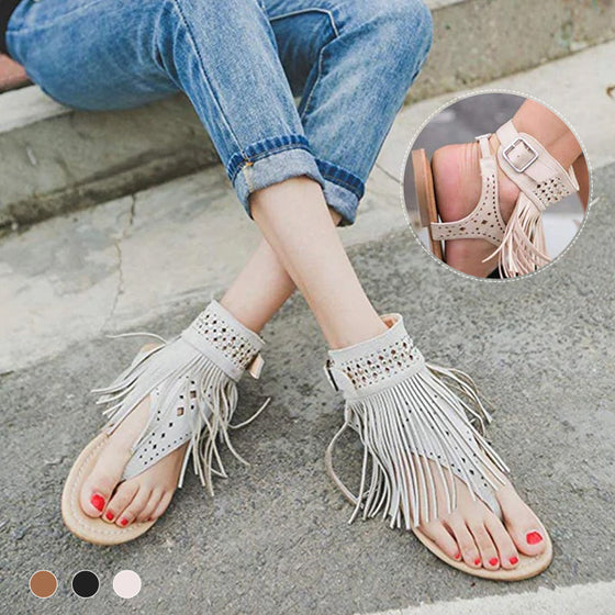 Bohemiska pärlad fiskbenssandaler