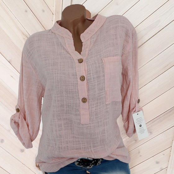 Enfärgade v-ringad fickblus