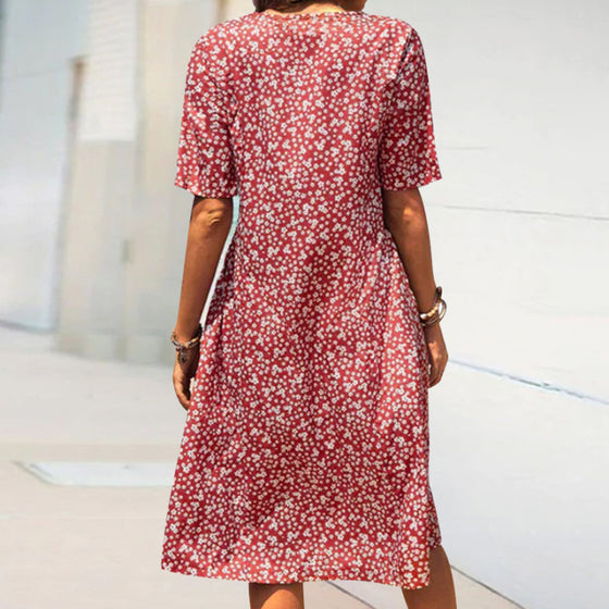 Blommig kortärmad klänning med rund hals