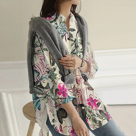 Långärmad oregelbunden skjorta med löst tryck