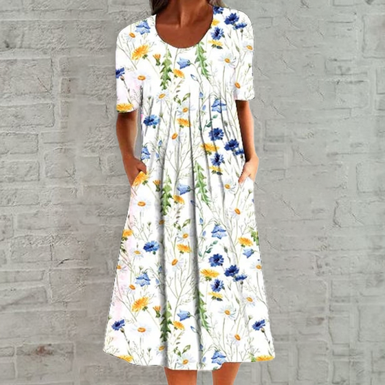 Casual klänning med rund hals och tryck