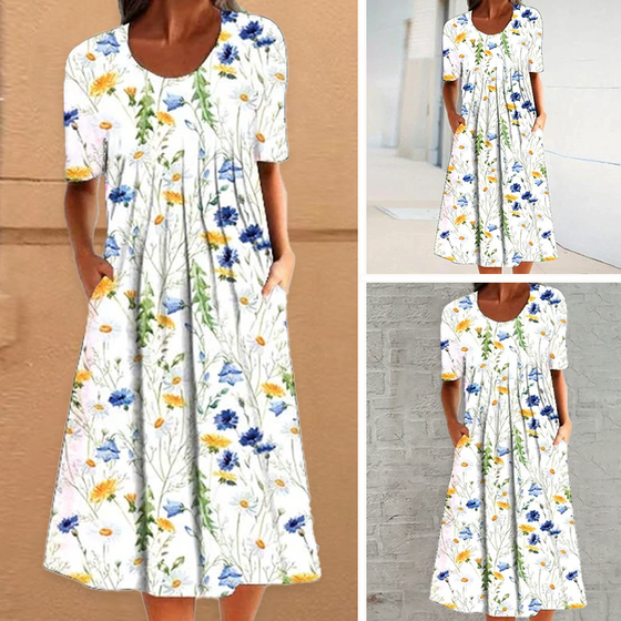 Casual klänning med rund hals och tryck