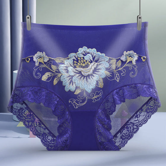 Högmidjade spetsbroderade trosor